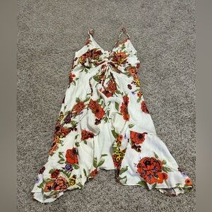 FREE PEOPLE Happy Heart Mini Dress Ivory Orange Floral Women's Size Medium Party